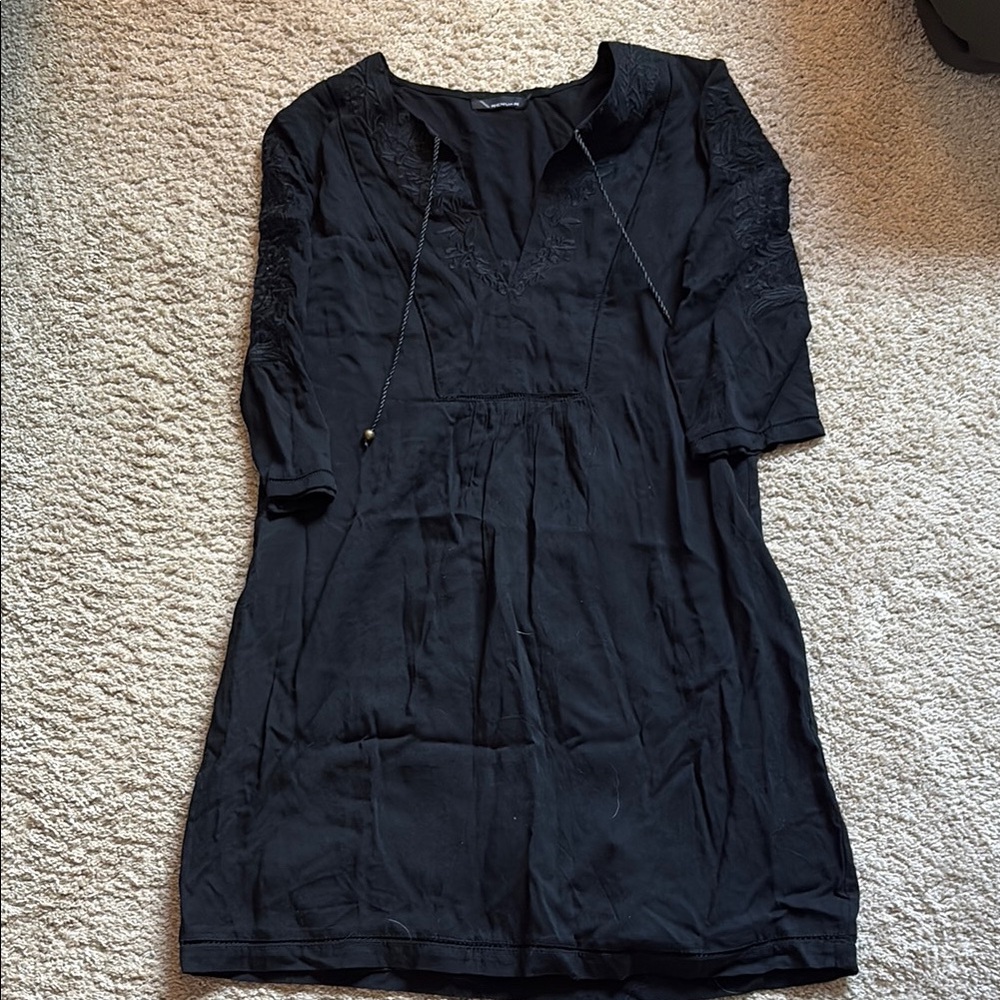 Renuar Black Sheath Dress V-Neck 3/4 Sleeves